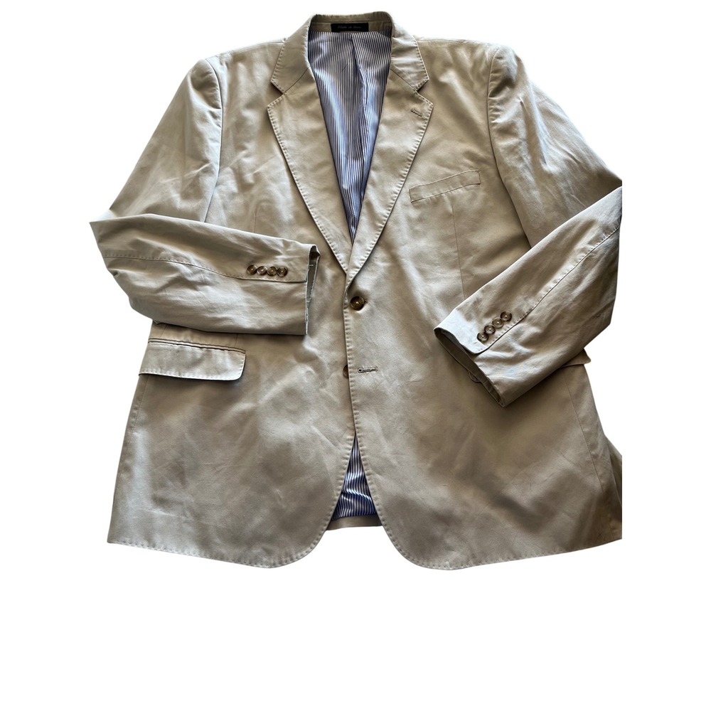 Alan Flusser Mens Tan Cotton Twill Two Button Blazer Sport Coat Khaki
